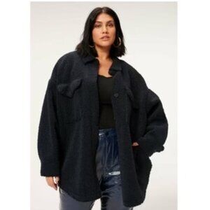 Good American Sherpa Shacket Jacket Midnight Black‎ size 5/6